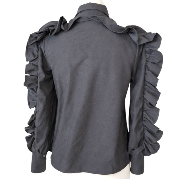 Dramatic Black Zip Ruffle Sleeve Top - Picture 8 of 9